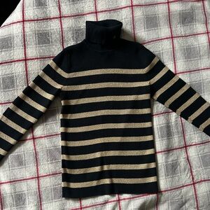 Lauren Ralph Lauren Black and Gold Metallic Stripe Turtleneck Sweater